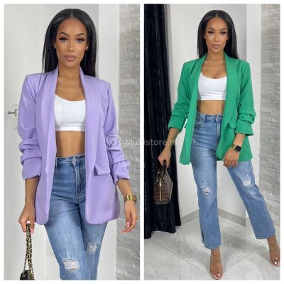 Bestseller Pocket And Ruffle Detail Sleeves Blazer With Lining