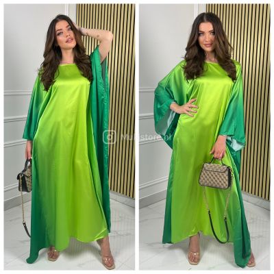 Multicolor Oversized Satin Dress Butterfly Sleeves