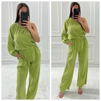 One Shoulder Super Soft Cheesecloth Jumpsuit